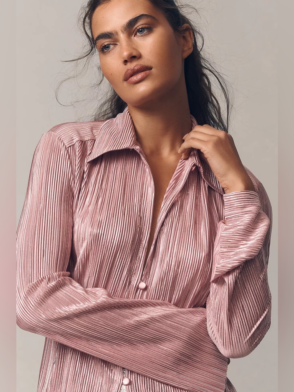 NWOT Sabina Musayev Rigel Pleated Foil Blouse Pink Size Small - Picture 4 of 13